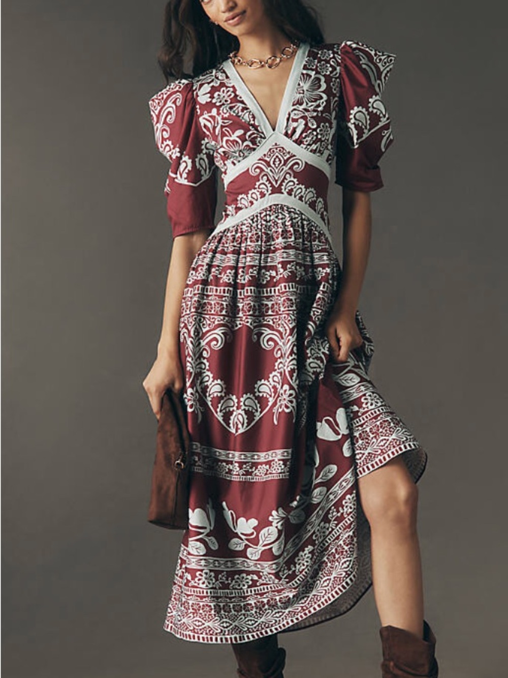 Farm Rio x Anthropologie Printed V-Neck Puff-Sleeve Maxi Dress